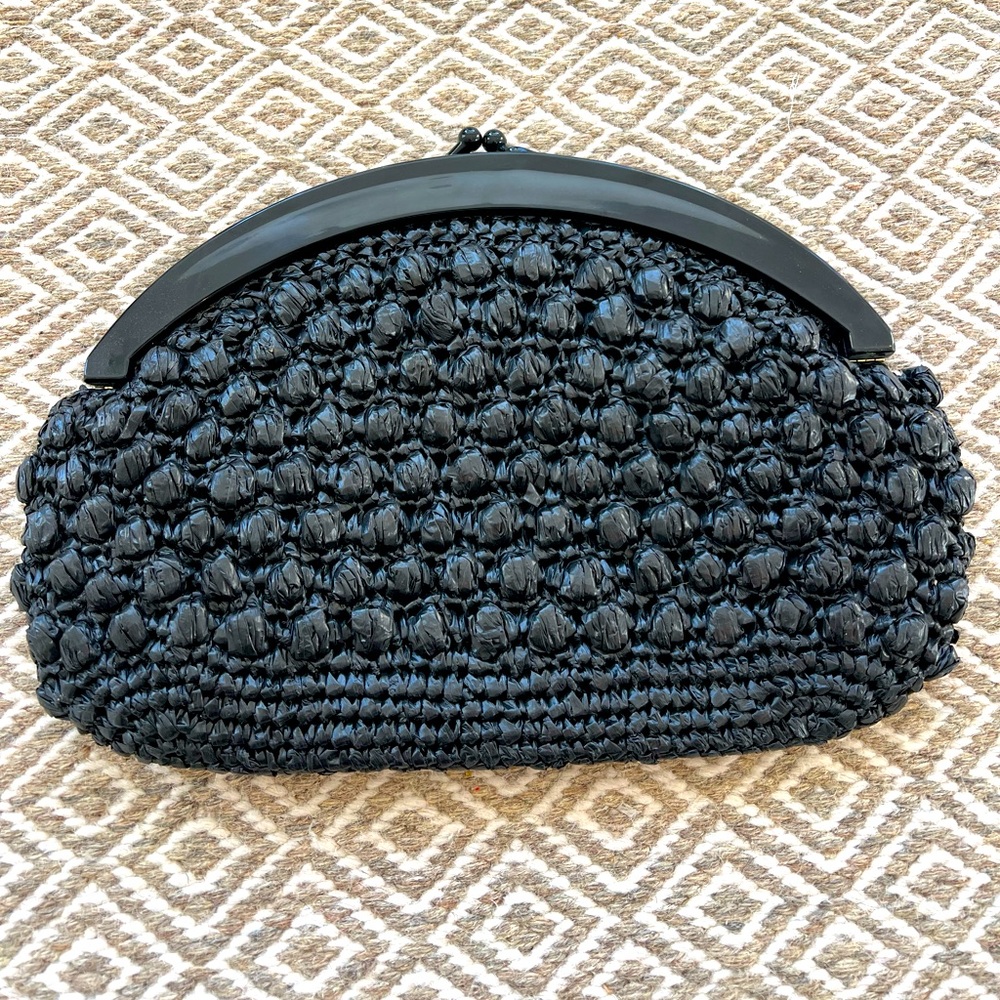 Black woven straw clutch bag new